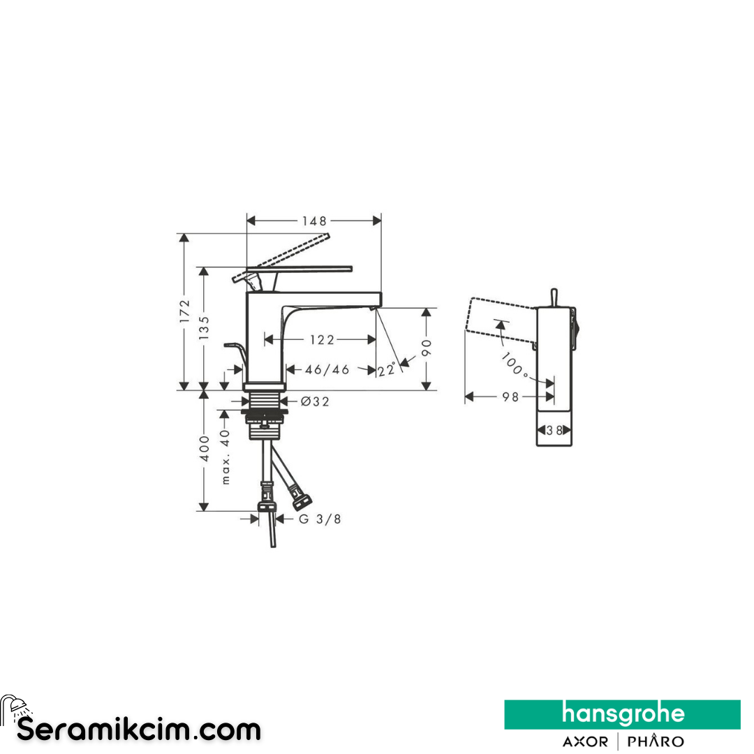 Hansgrohe Tecturis E Lavabo Bataryası 80 Coolstart Sifon Kumandalı Mat Siyah 73004670