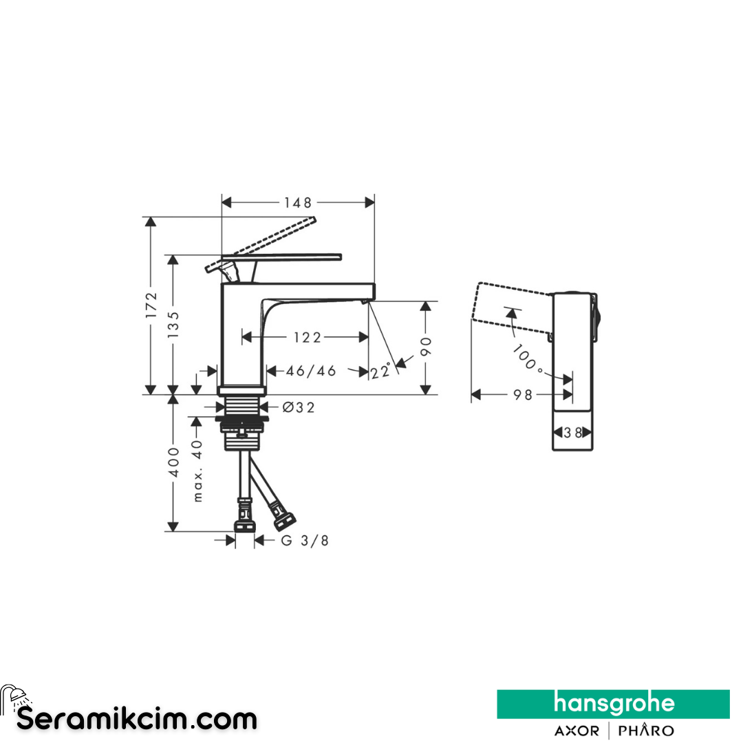 Hansgrohe Tecturis E Lavabo Bataryası 80 Coolstart Ecosmart+ Sifon Kumandalı Krom 73002000
