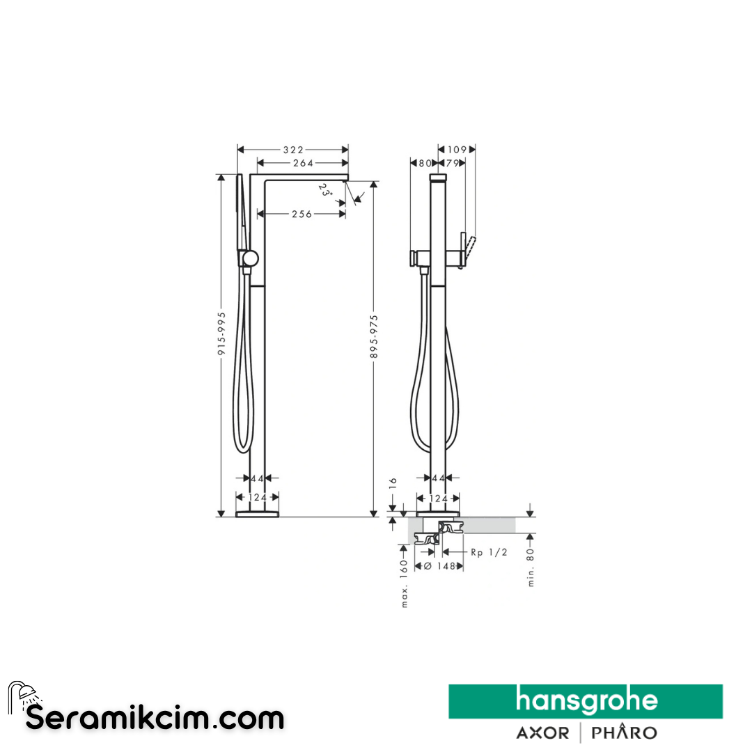 Hansgrohe Tecturis E Tek Kollu Banyo Bataryası Yerden 73445670