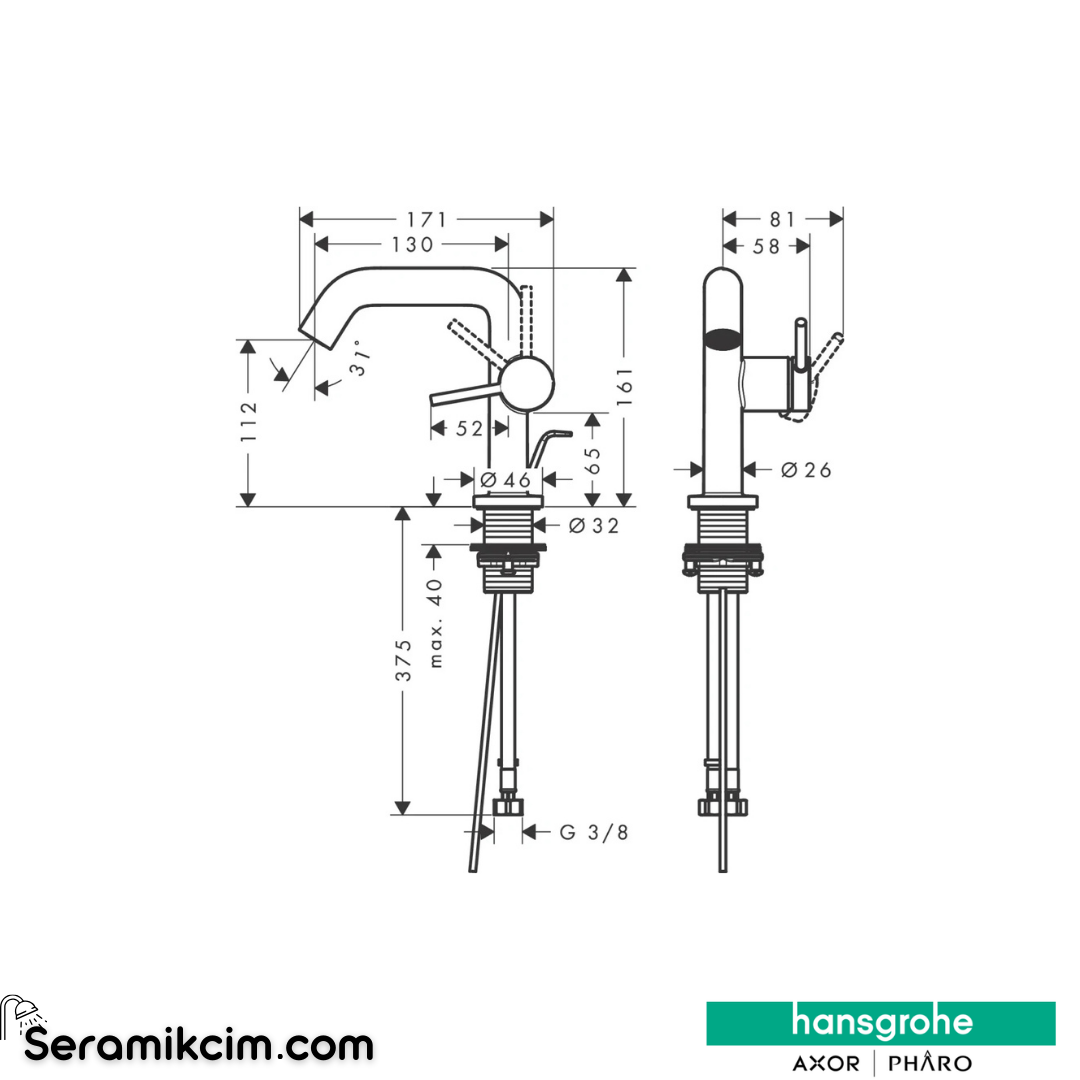 Hansgrohe Tecturis S 110 Fine Lavabo Bataryası Coolstart Ecosmart+ Kumandalı Krom 73323000