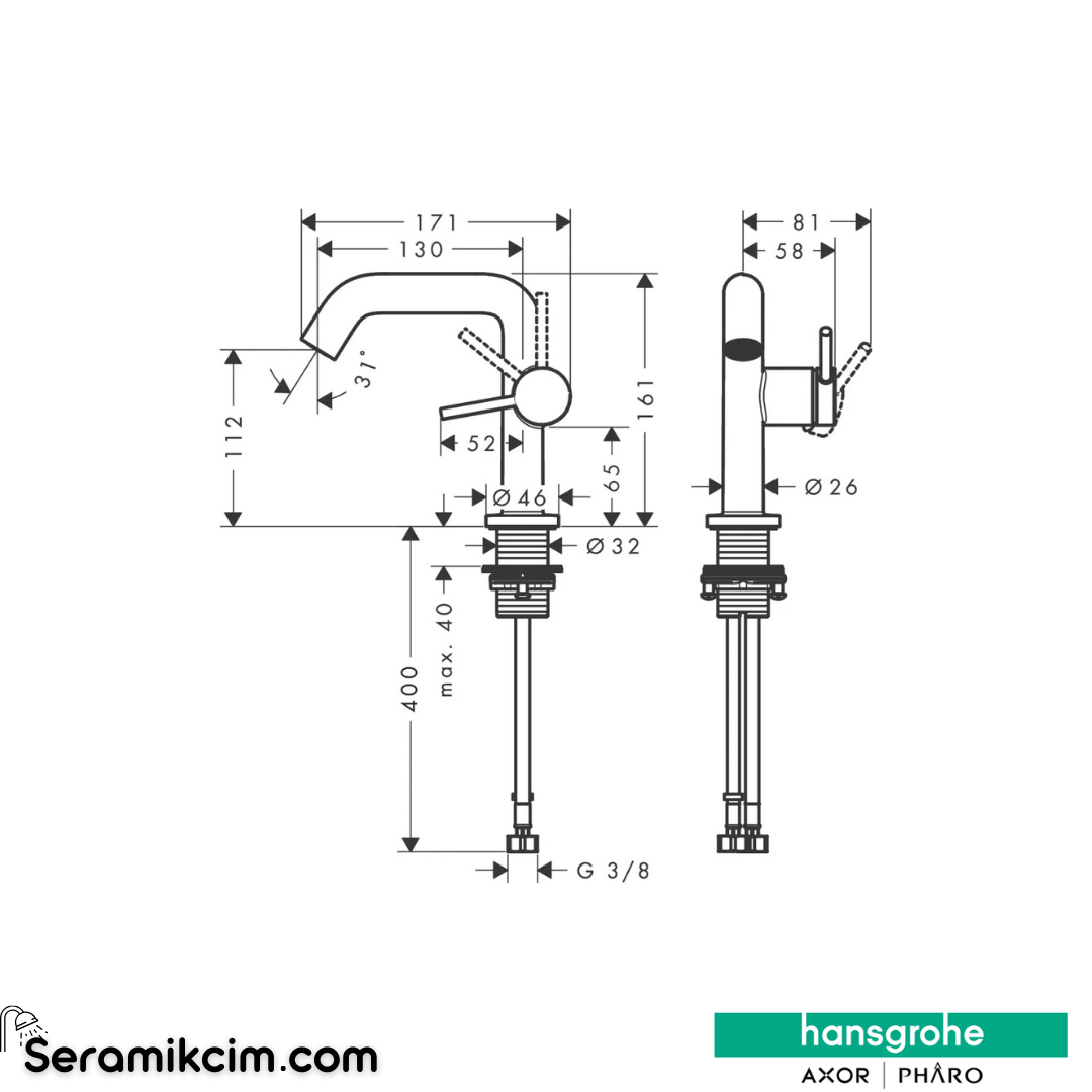 Hansgrohe Tecturis S 110 Fine Lavabo Bataryası Coolstart Ecosmart+ Bas-Aç Gider Seti İle Mat Beyaz 73320700