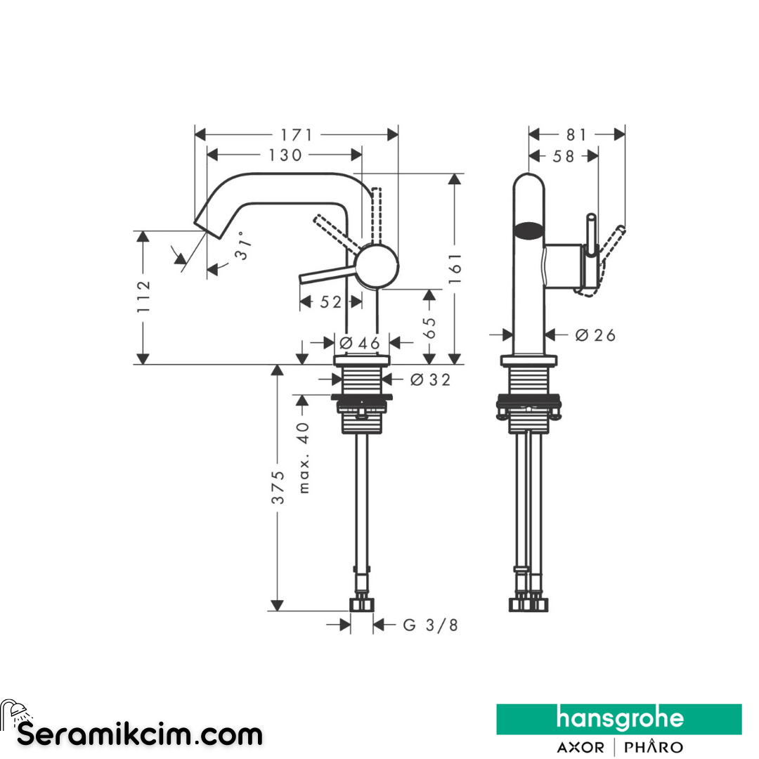 Hansgrohe Tecturis S 110 Fine Lavabo Bataryası Coolstart Ecosmart+ Kumandasız Krom 73321000