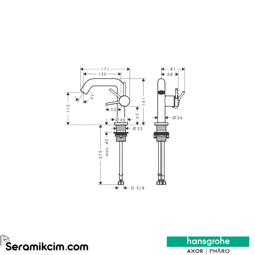 Hansgrohe Tecturis S 110 Fine Lavabo Bataryası Coolstart Bas-Aç Gider Seti İle Mat Bronz 73322140