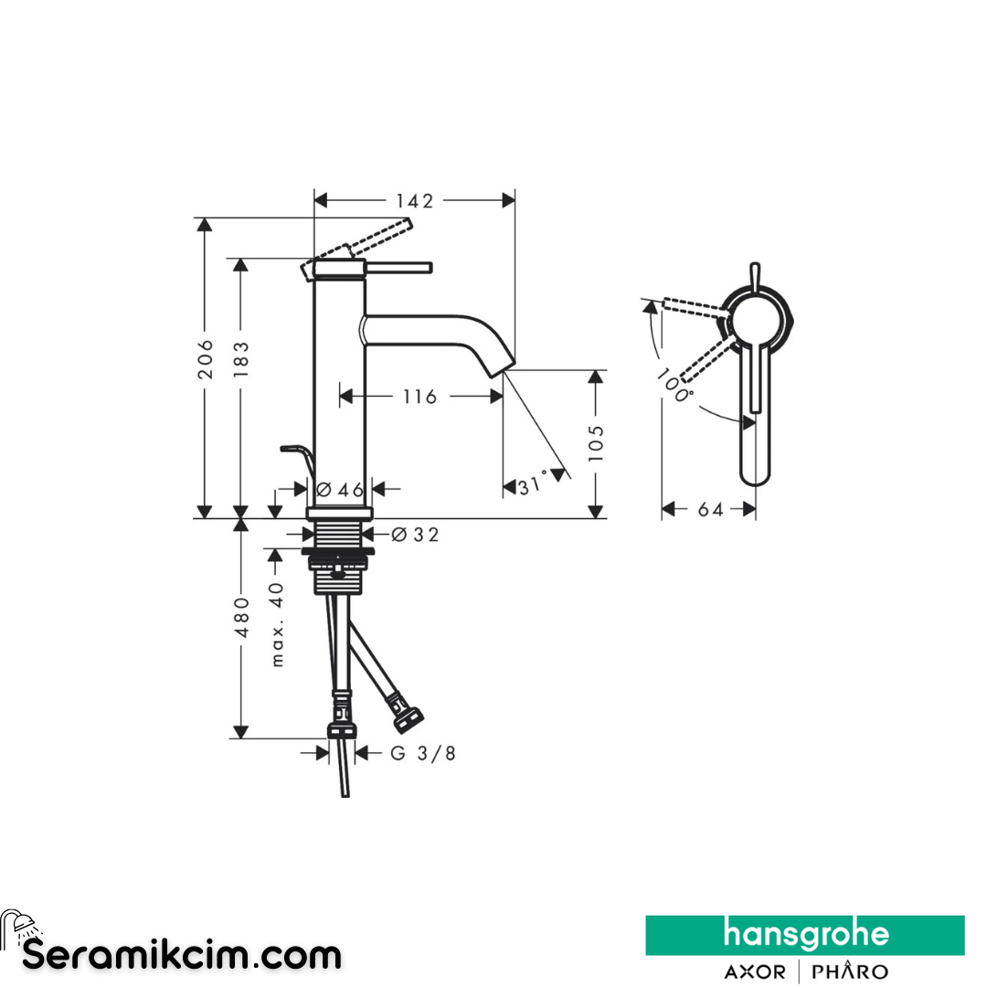 Hansgrohe Tecturis S 110 Lavabo Bataryası Coolstart Ecosmart+ Sifon Kumandalı Krom 73314000