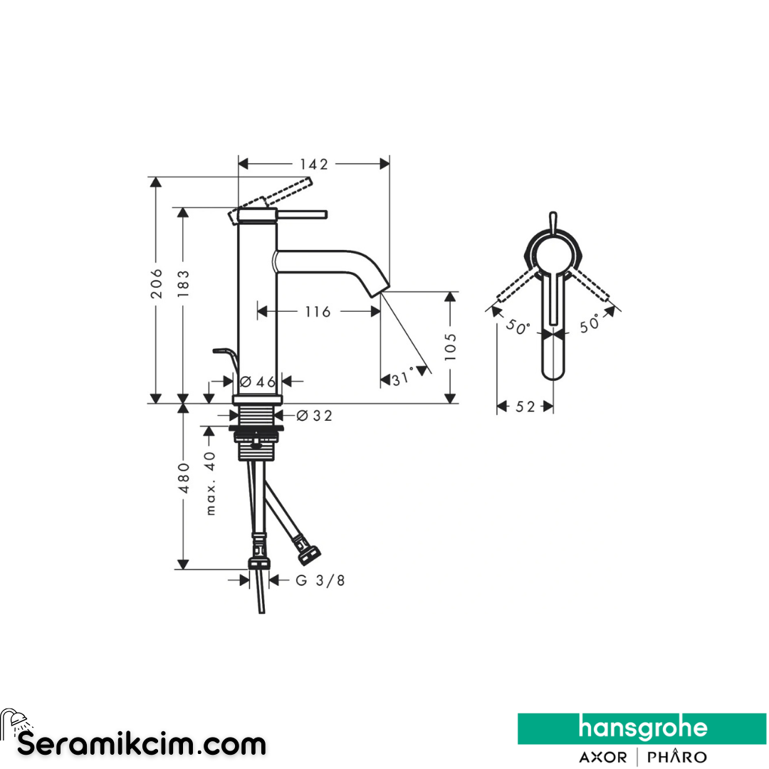 Hansgrohe Tecturis S 110 Lavabo Bataryası Ecosmart+ Sifon Kumandalı Mat Beyaz 73310700