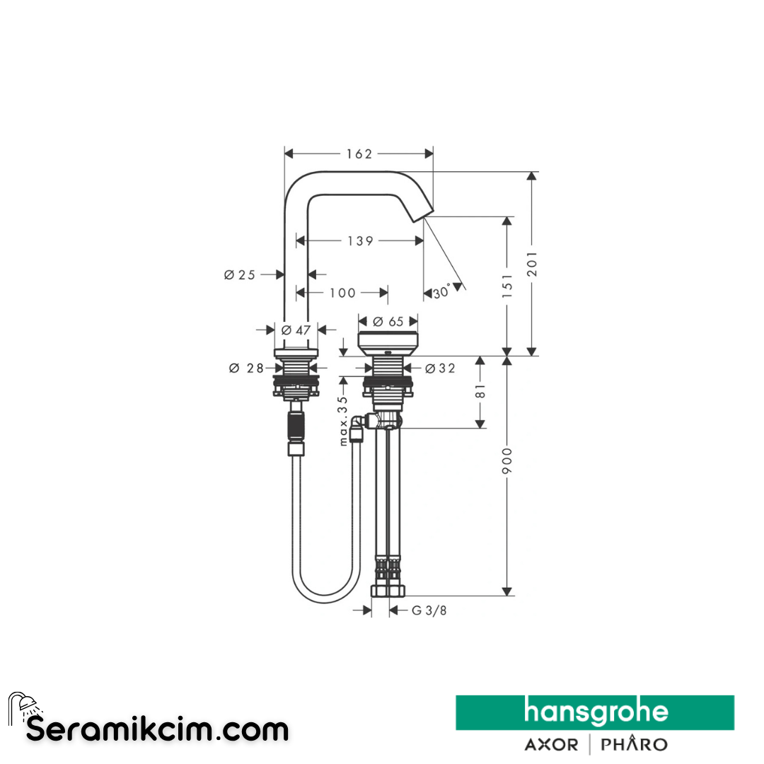 Hansgrohe Tecturis S 150 2 Delikli Lavabo Bataryası Coolstart Ecosmart+ Kumandasız Mat Bronz 73353140