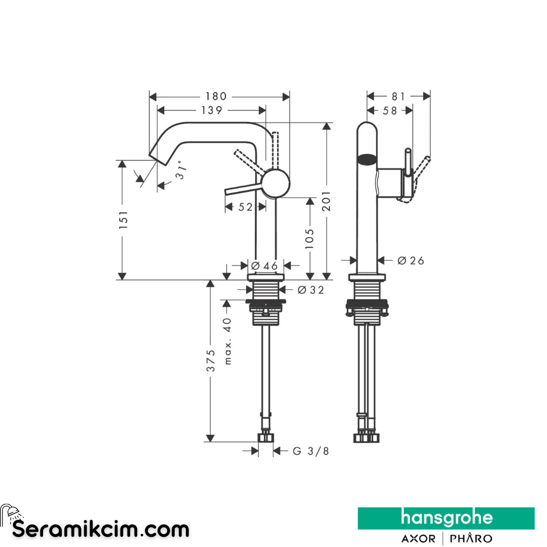 Hansgrohe Tecturis S 150 Fine Lavabo Bataryası Coolstart Ecosmart+ Bas-Aç Gider Seti İle Mat Siyah 73340670