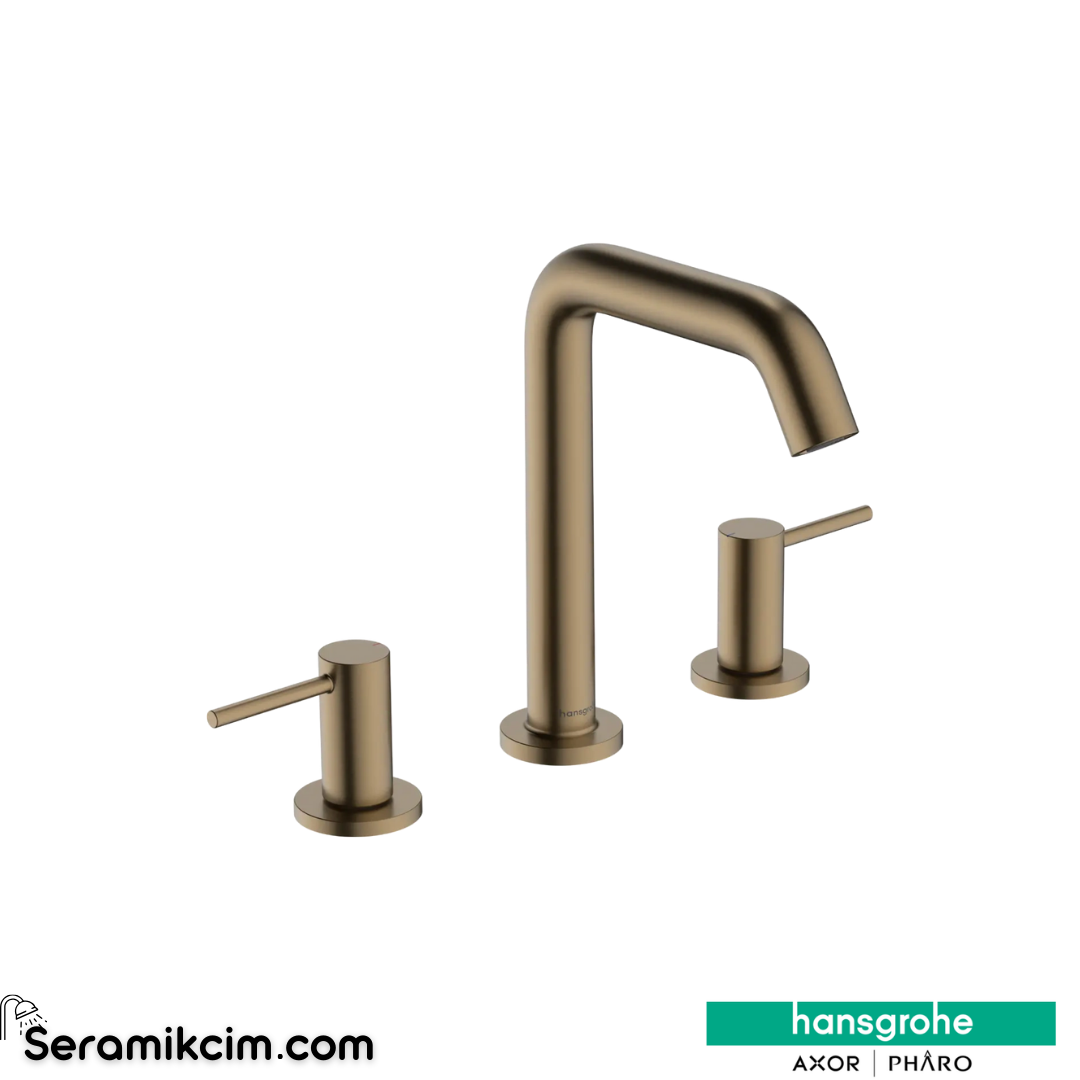 Hansgrohe Tecturis S 150 Lavabo Bataryası 3 Delikli Ecosmart+ Bas-Aç Gider Seti İle Mat Bronz 73330140