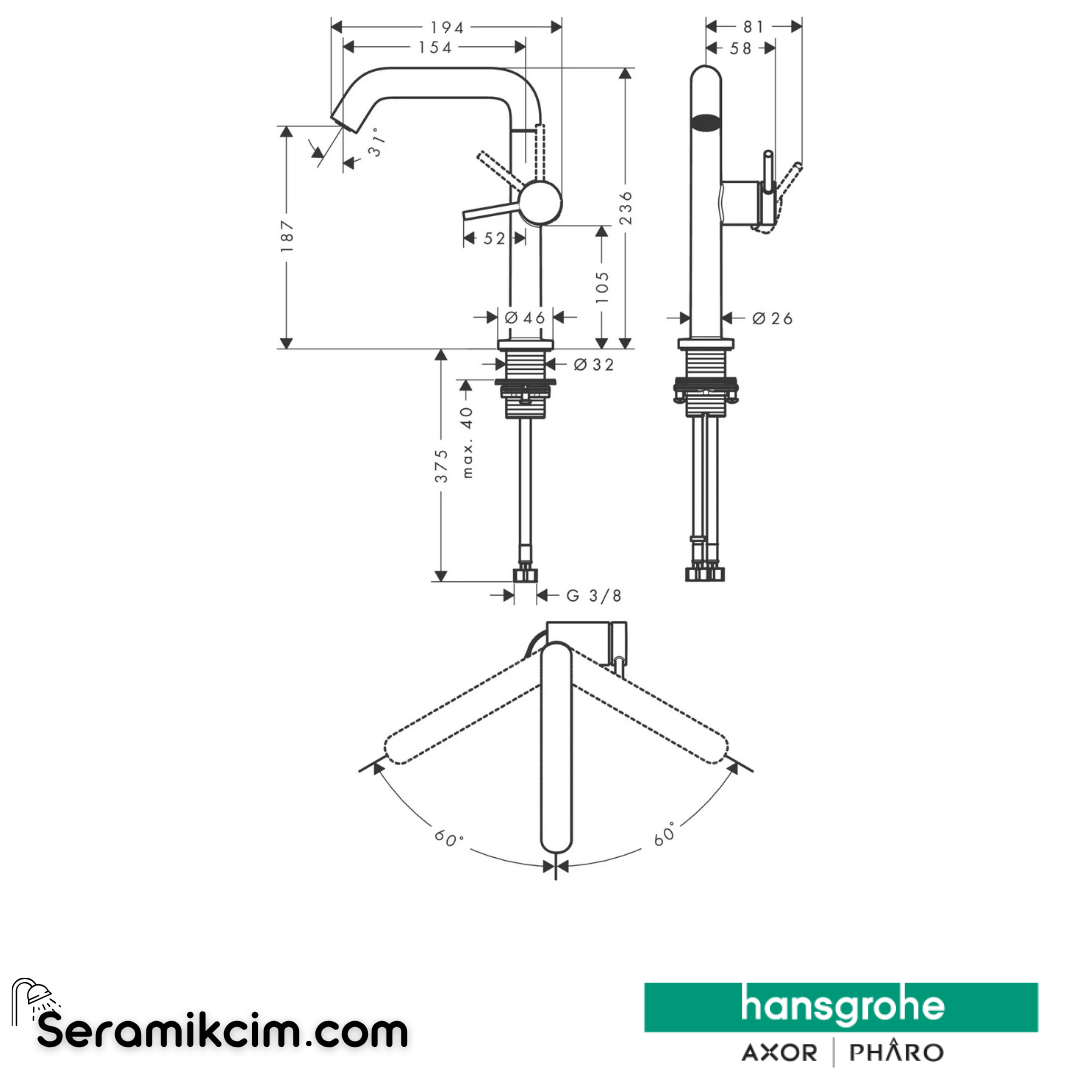 Hansgrohe Tecturis S 210 Fine Lavabo Bataryası Coolstart Eviye Bataryası Gaga Ve Bas-Aç Gider Seti İle Krom 73364000