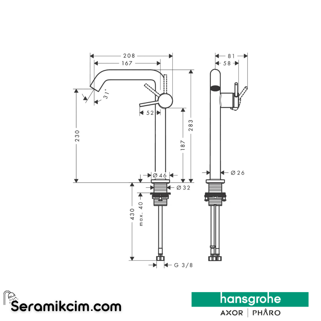 Hansgrohe Tecturis S 240 Fine Lavabo Bataryası Coolstart Ecosmart+ Kumandasız Mat Siyah 73372670