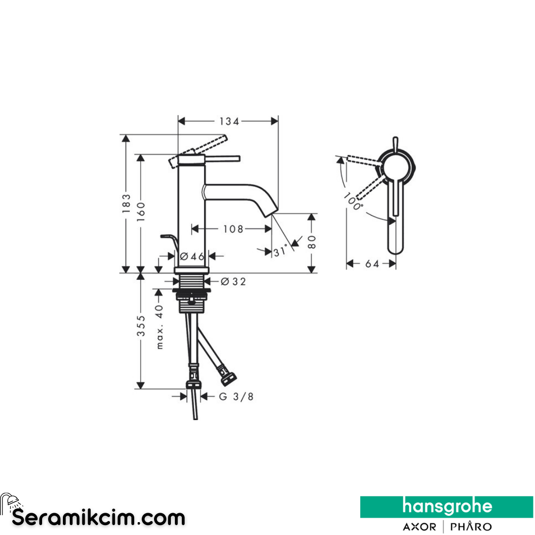 Hansgrohe Tecturis S 80 Lavabo Bataryası Coolstart Sifon Kumandalı Mat Beyaz 73305700