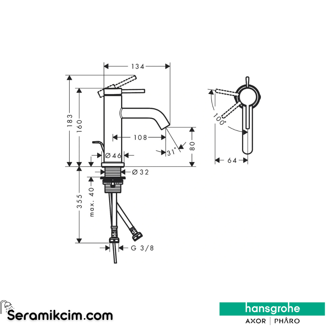 Hansgrohe Tecturis S 80 Lavabo Bataryası Coolstart Ecosmart+ Sifon Kumandalı Mat Beyaz 73302700