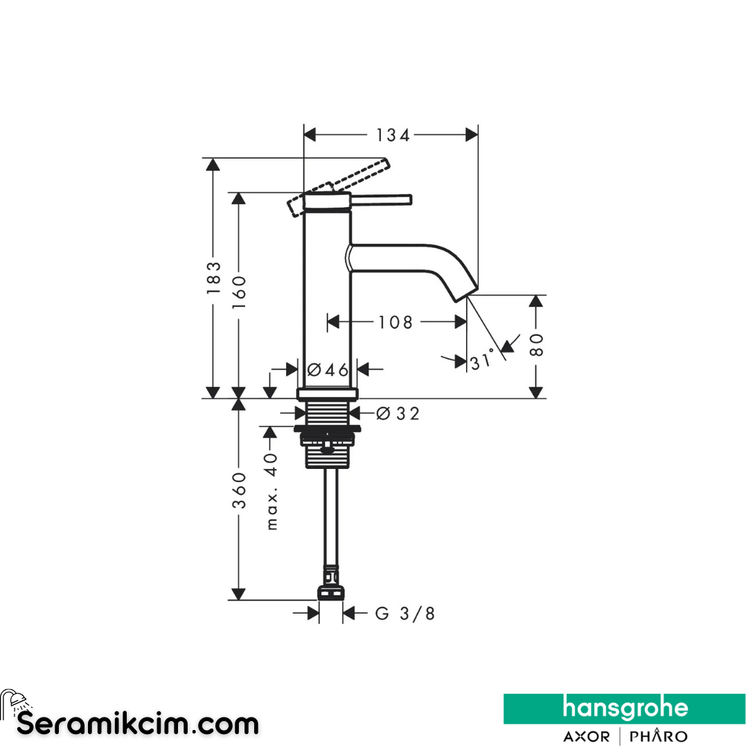Hansgrohe Tecturis S 80 Tek Su Girişli Lavabo Bataryası Ecosmart+ Krom 73313000