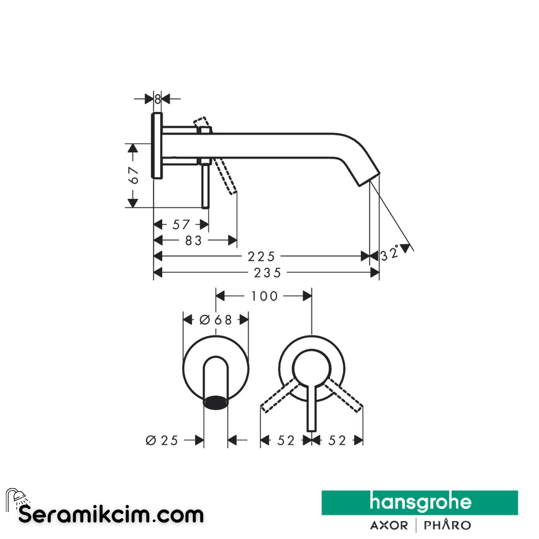 Hansgrohe Tecturis S Ankastre Lavabo Bataryası Ecosmart+ 22,5 Cm Gaga İle Krom 73351000