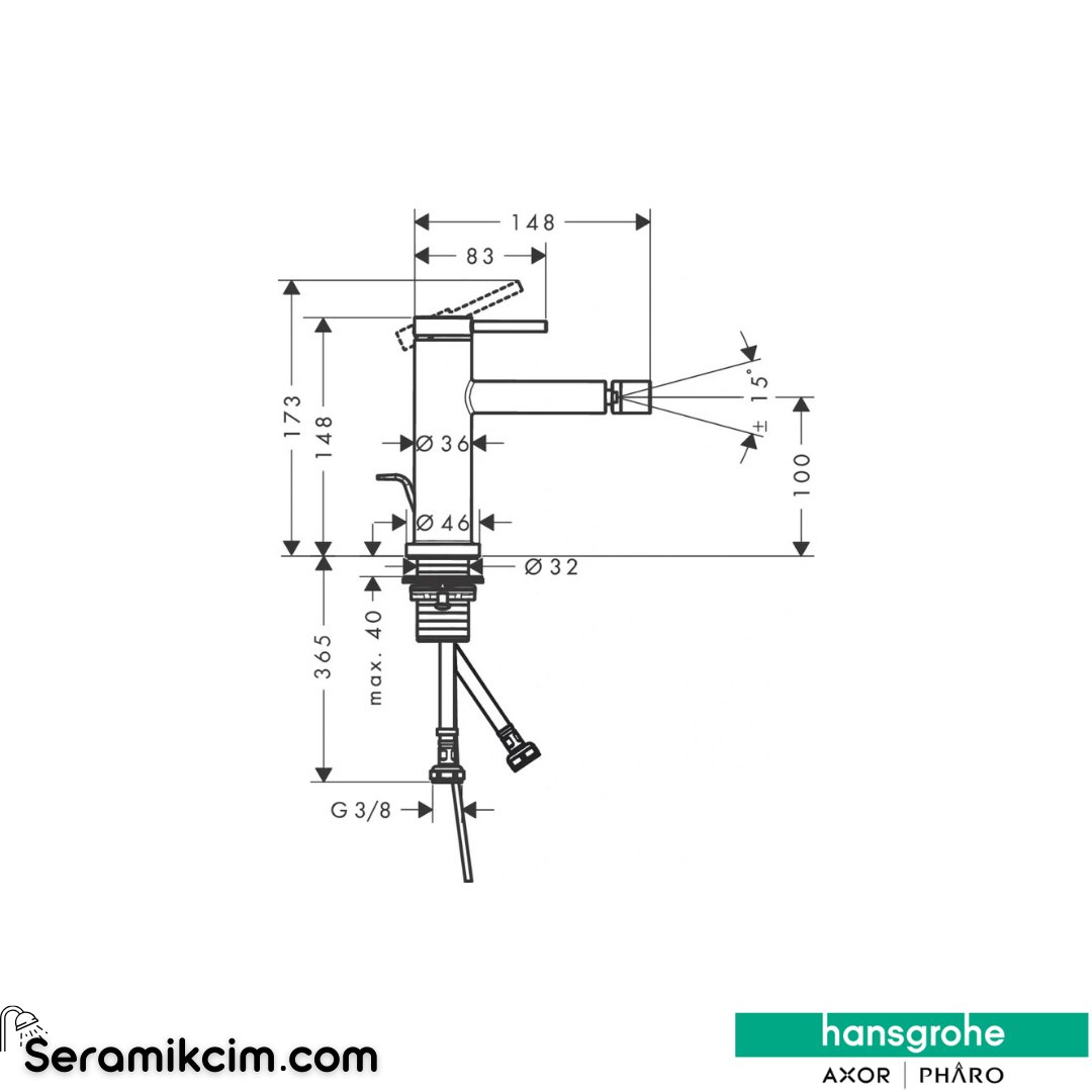 Hansgrohe Tecturis S Bide Bataryası Sifon Kumandalı Mat Bronz 73201140