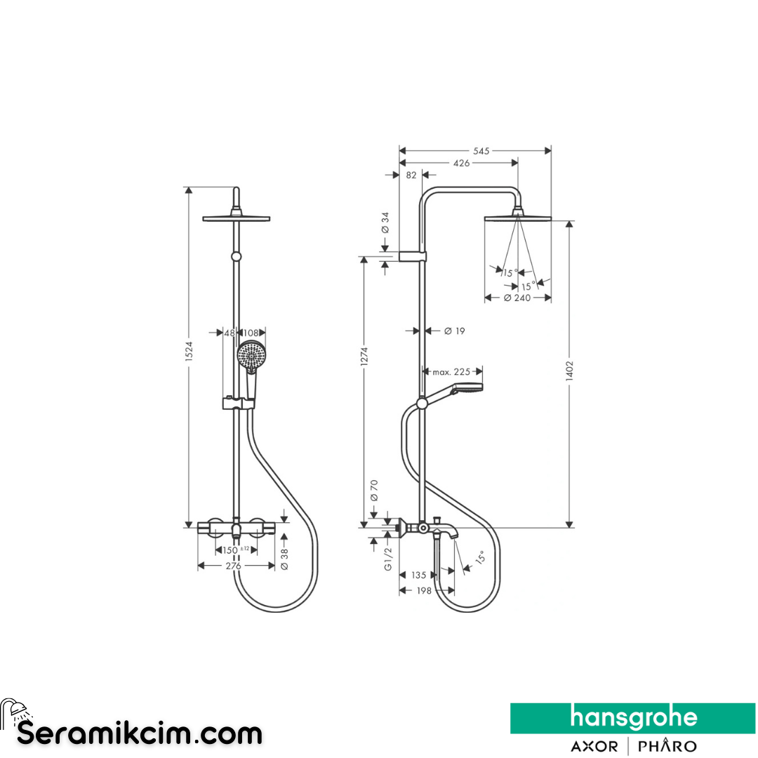 Hansgrohe Vernis Blend 240 Duş Kolonu Mat Siyah 26899670