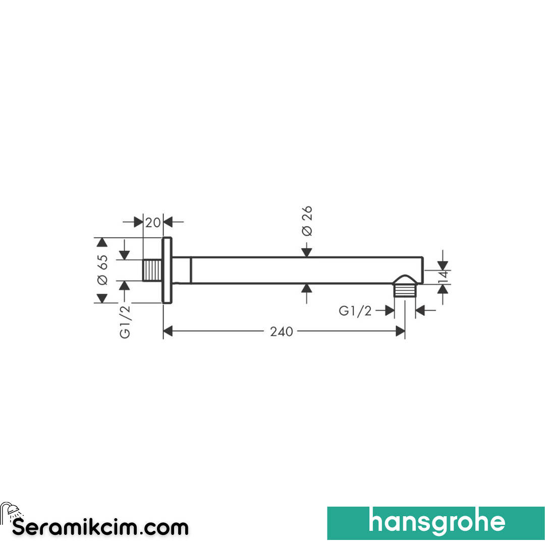 Hansgrohe Vernis Blend Duş Dirseği 24cm Mat Siyah 27809670