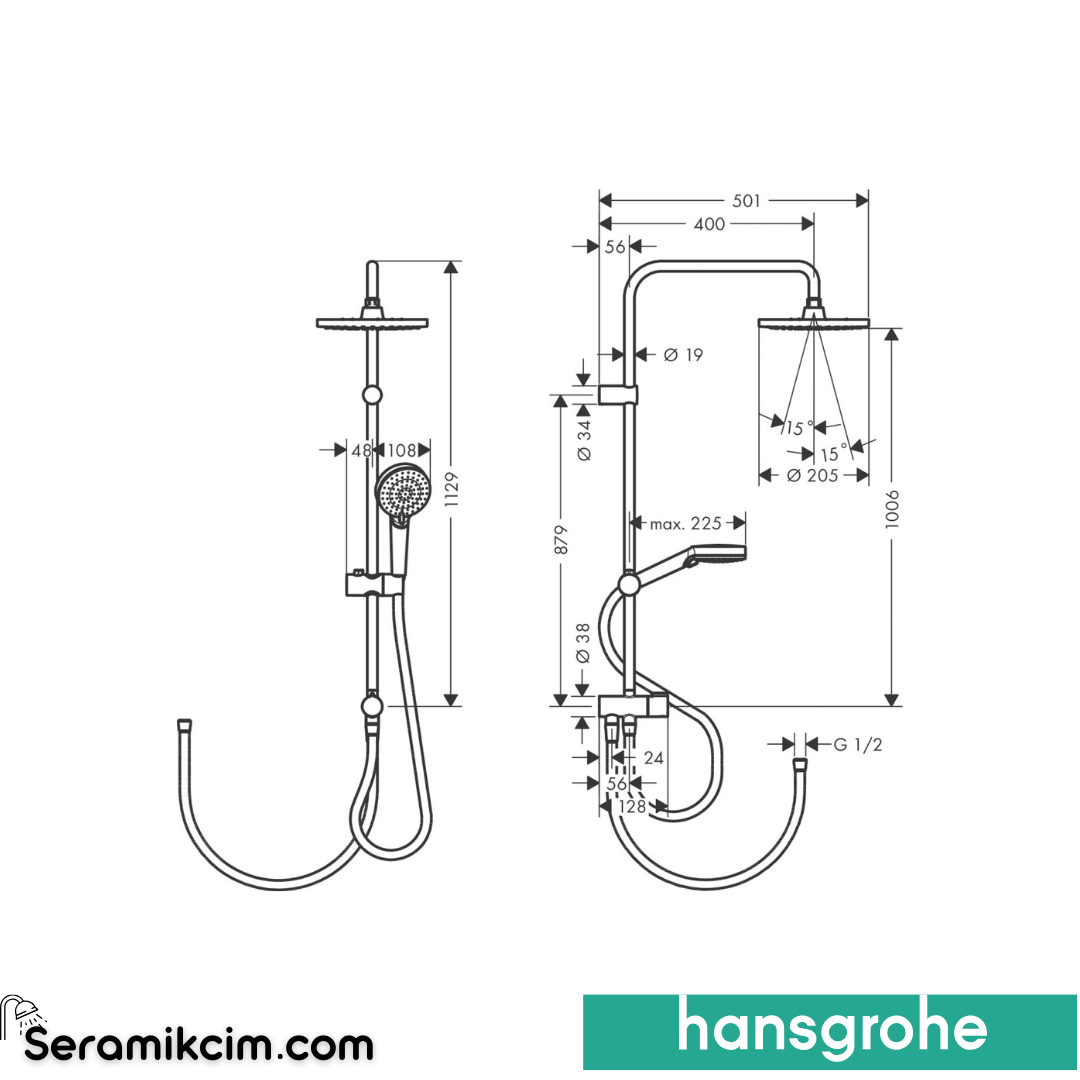 Hansgrohe Vernis Blend Duş Kolonu 200 1 Fonksiyonlu Reno Krom 26272000