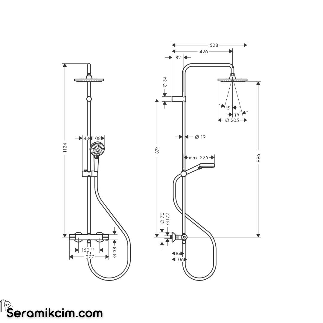 Hansgrohe Vernis Blend Duş Kolonu 200 1 Fonksiyonlu Termostat İle 26276000