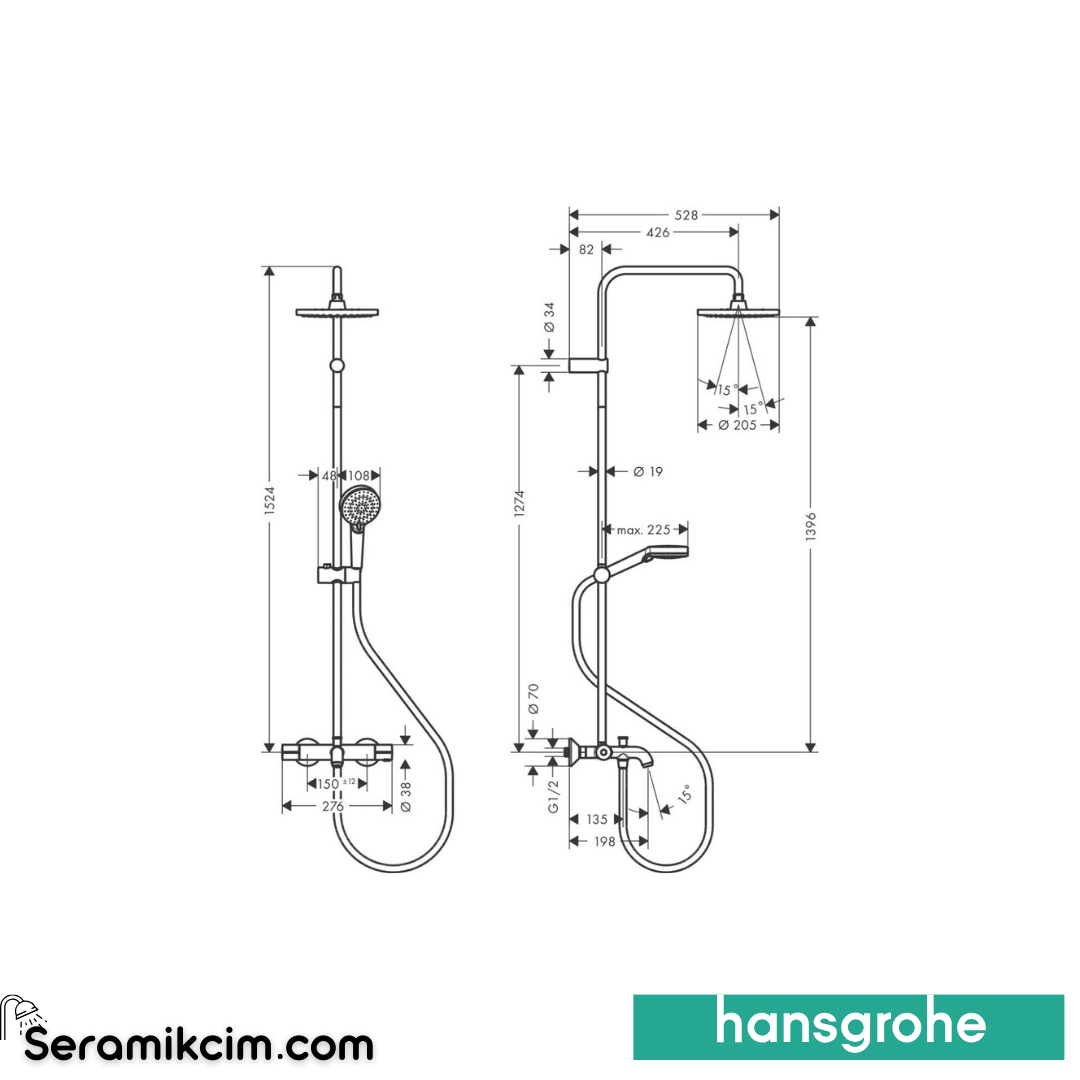 Hansgrohe Vernis Blend Duş Kolonu 200 1 Fonksiyonlu Ecosmart Banyo Termostatı İle Krom 26079000
