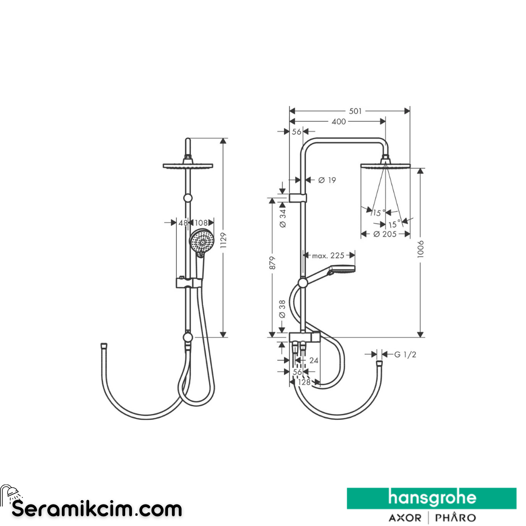 Hansgrohe Vernis Blend Duş Kolonu 200 1 Fonksiyonlu Reno Ecosmart Mat Siyah 26099670