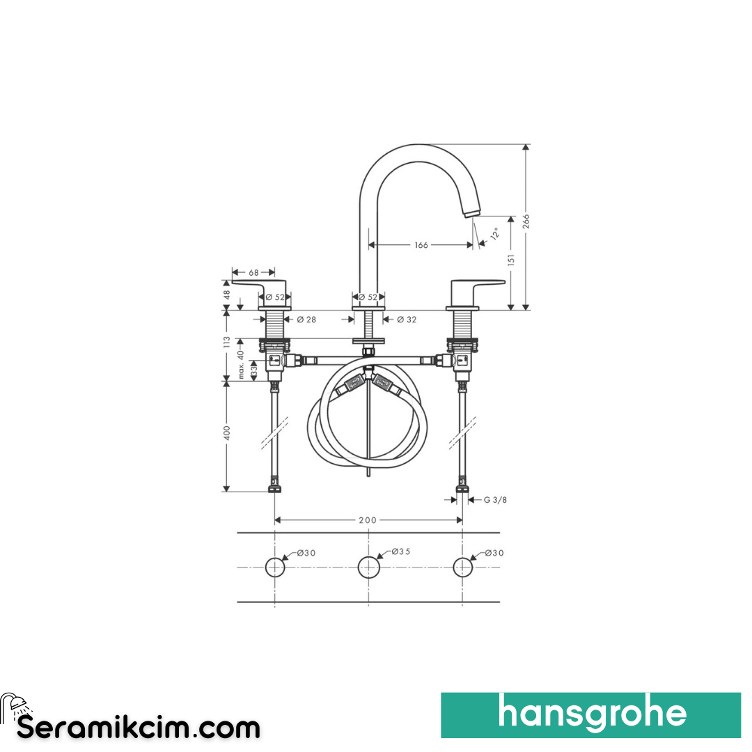 Hansgrohe Vernis Blend Lavabo Bataryası 3 Delikli Krom 71553000