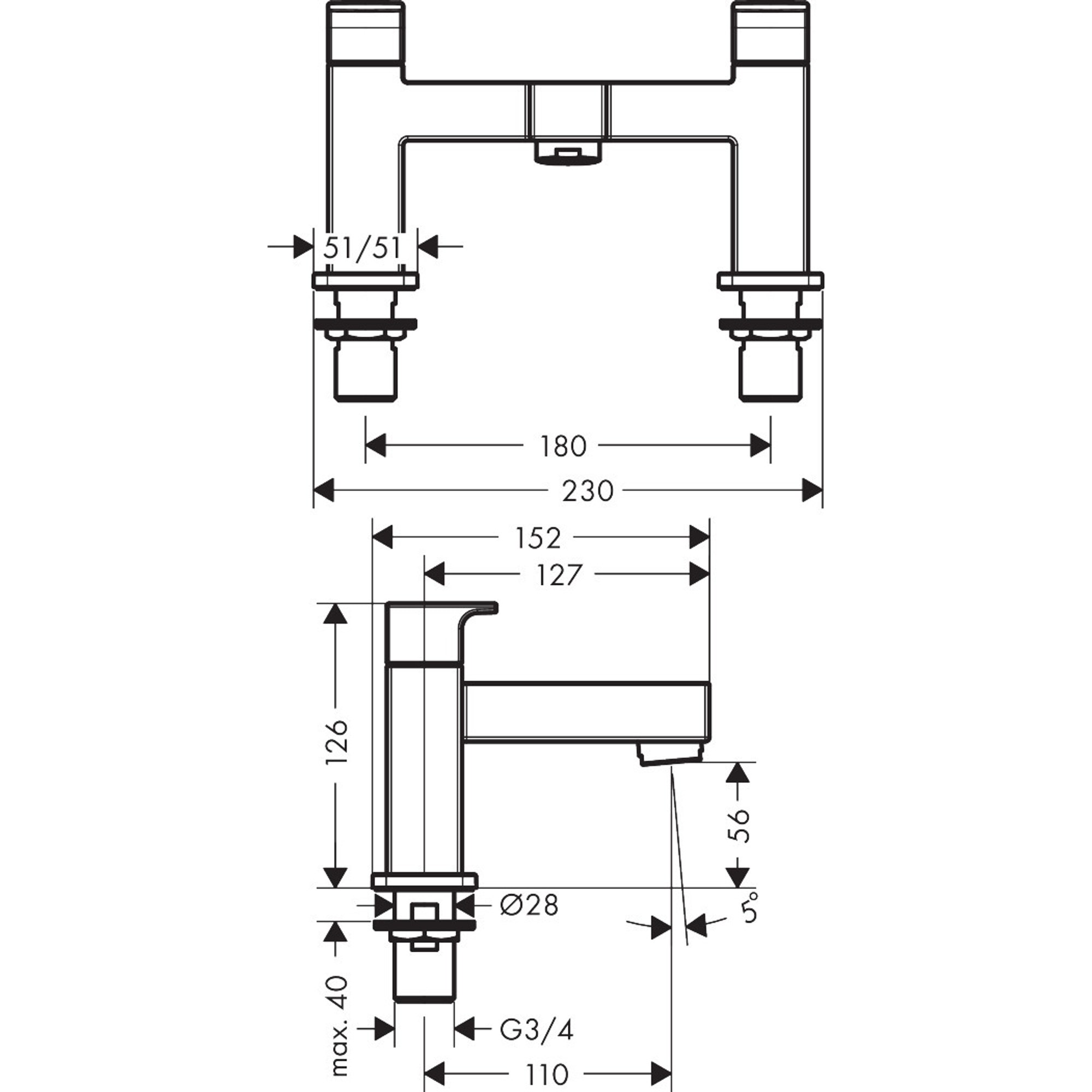 Hansgrohe Vernis Shape 2-Delikli Küvet Kenarı Banyo Bataryası 71452670