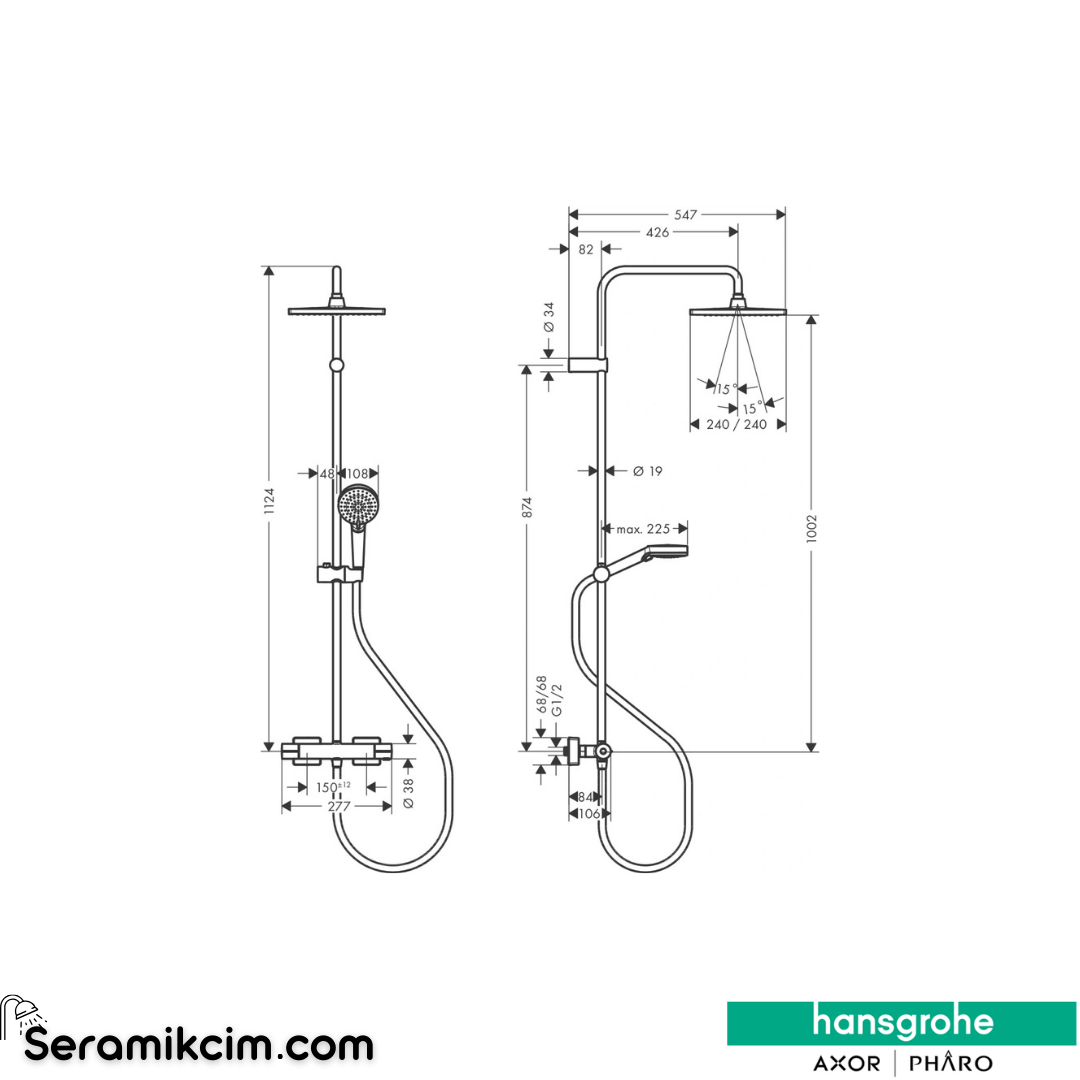 Hansgrohe Vernis Shape 240 Duş Kolonu EcoSmart Mat Siyah 26429670