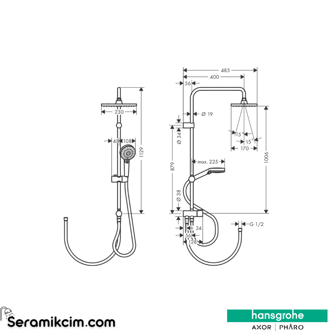 Hansgrohe Vernis Shape Duş Kolonu 230 1 Fonksiyonlu Reno Ecosmart Mat Siyah 26289670