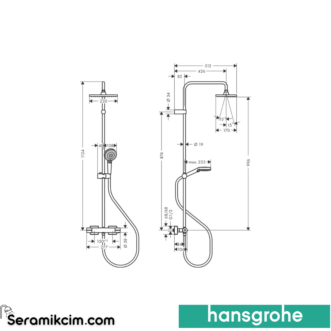 Hansgrohe Vernis Shape Duş Kolonu 230 1 Fonksiyonlu With Thermostat 26286000