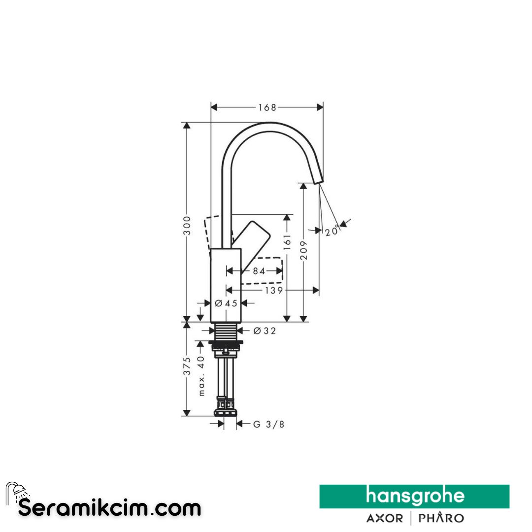 Hansgrohe Vivenis 210 Tek Kollu Döner Lavabo Bataryası Krom 75032000