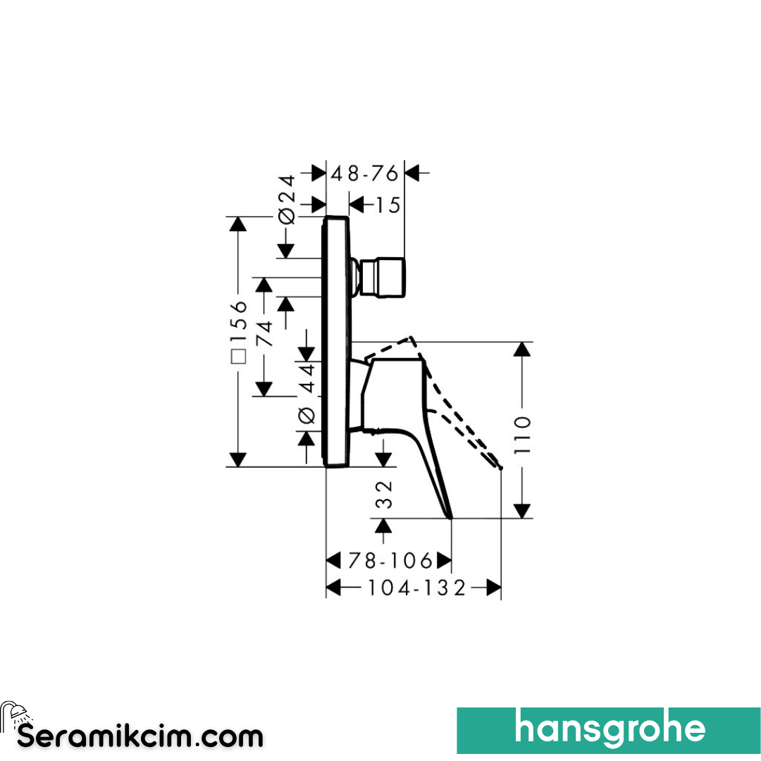 Hansgrohe Vivenis Ankastre Banyo Bataryası Mat Siyah Krom 75416340