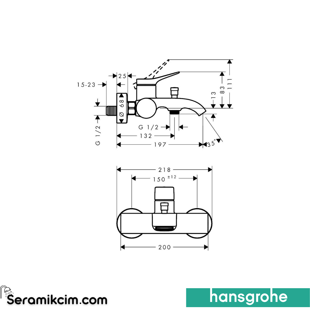Hansgrohe Vivenis Banyo Bataryası Mat Beyaz 75423700