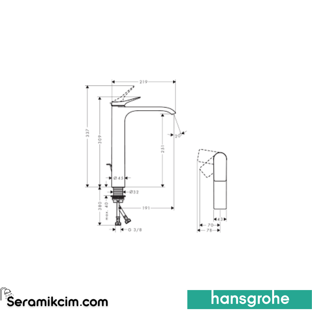 Hansgrohe Vivenis Çanak Lavabo Bataryası Sifon Kumandalı Coolstart Krom 75044000