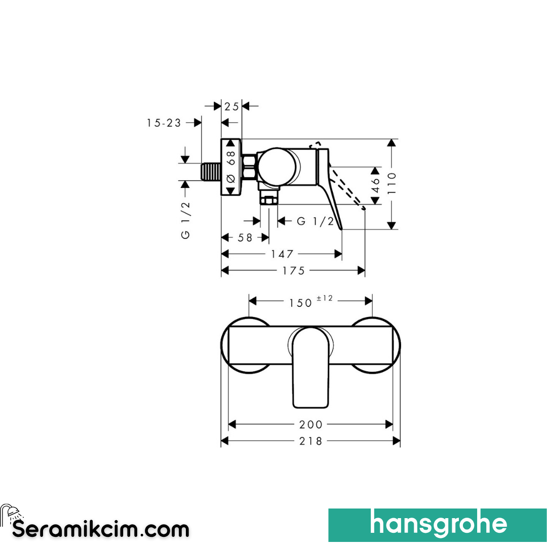 Hansgrohe Vivenis Duş Bataryası Mat Siyah Krom 75623340
