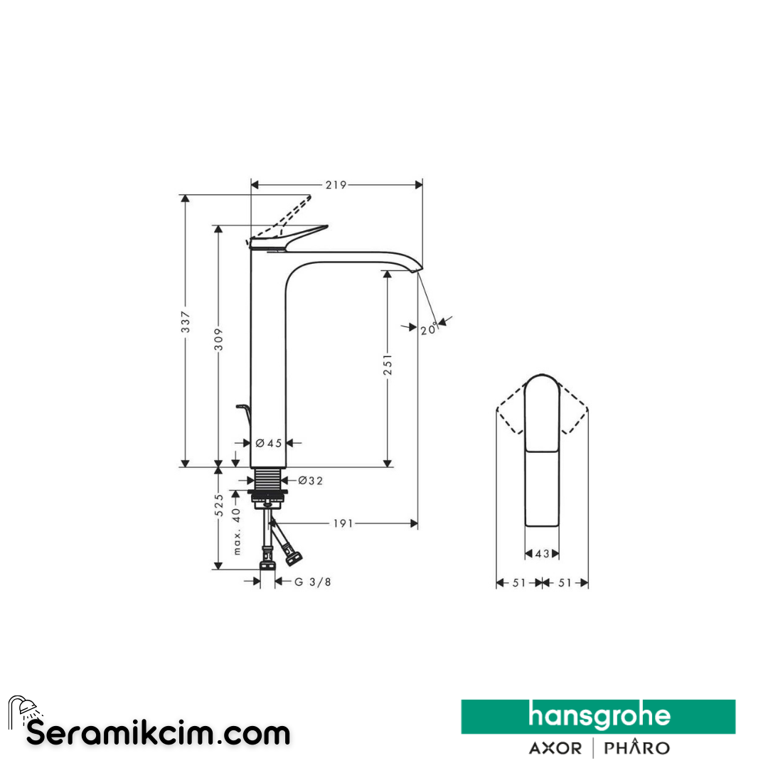Hansgrohe Vivenis Tek Kollu Lavabo Bataryası 250 For Washbowls Kumandalı 75040670