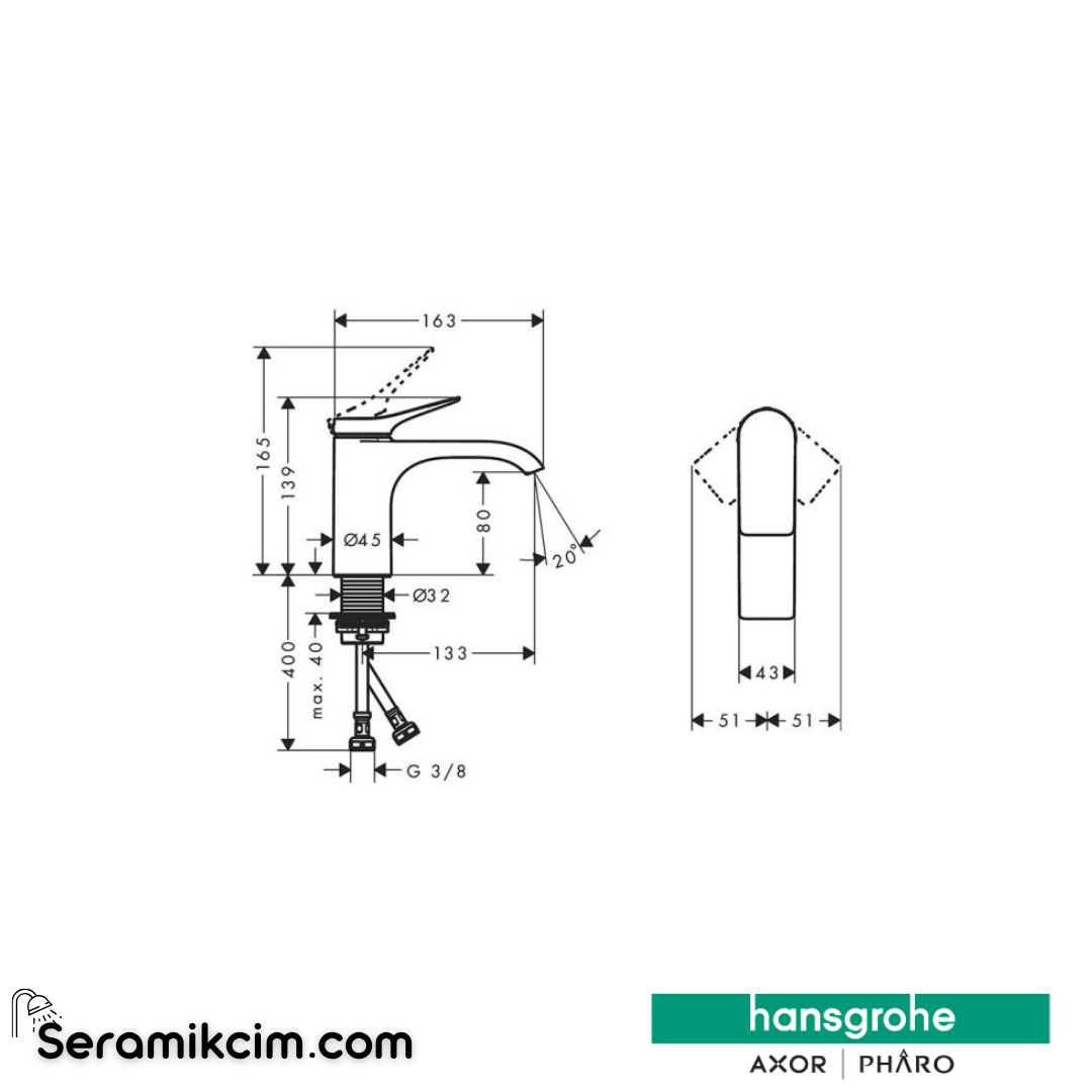 Hansgrohe Vivenis Tek Kollu Lavabo Bataryası 80 Mat Beyaz 75012700