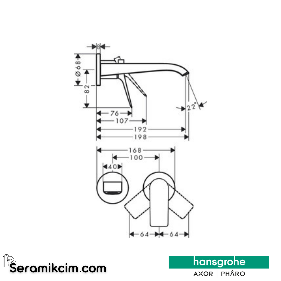 Hansgrohe Vivenis Tek Kollu Lavabo Bataryası Ankastre Montaj Duvara Monte 19,5 Cm Gaga İle 75050000