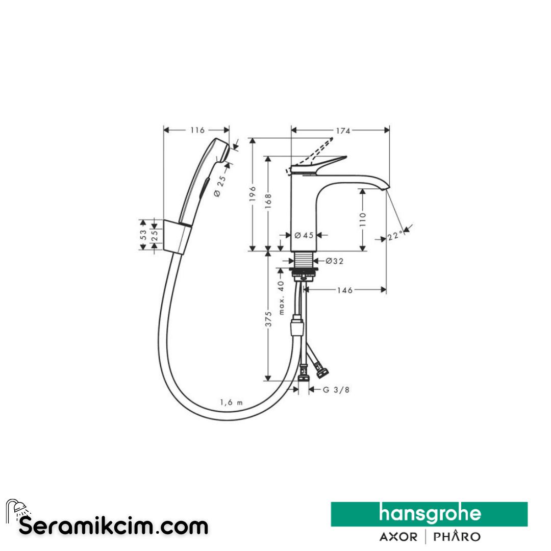 Hansgrohe Vivensis Tek Kollu Lavabo BataryasıBidette El Duşu Ve 160 CmHortum İle Krom 75210000