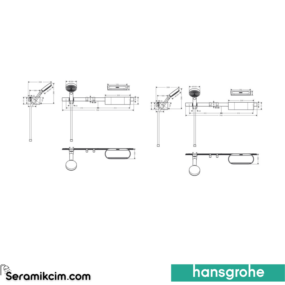 HansGrohe Wallstoris Set El Duşu 105 3Jet Activation Ecosmart, 70 Cm Duş Barı Ve Depolama Seti Mat Beyaz 24291700