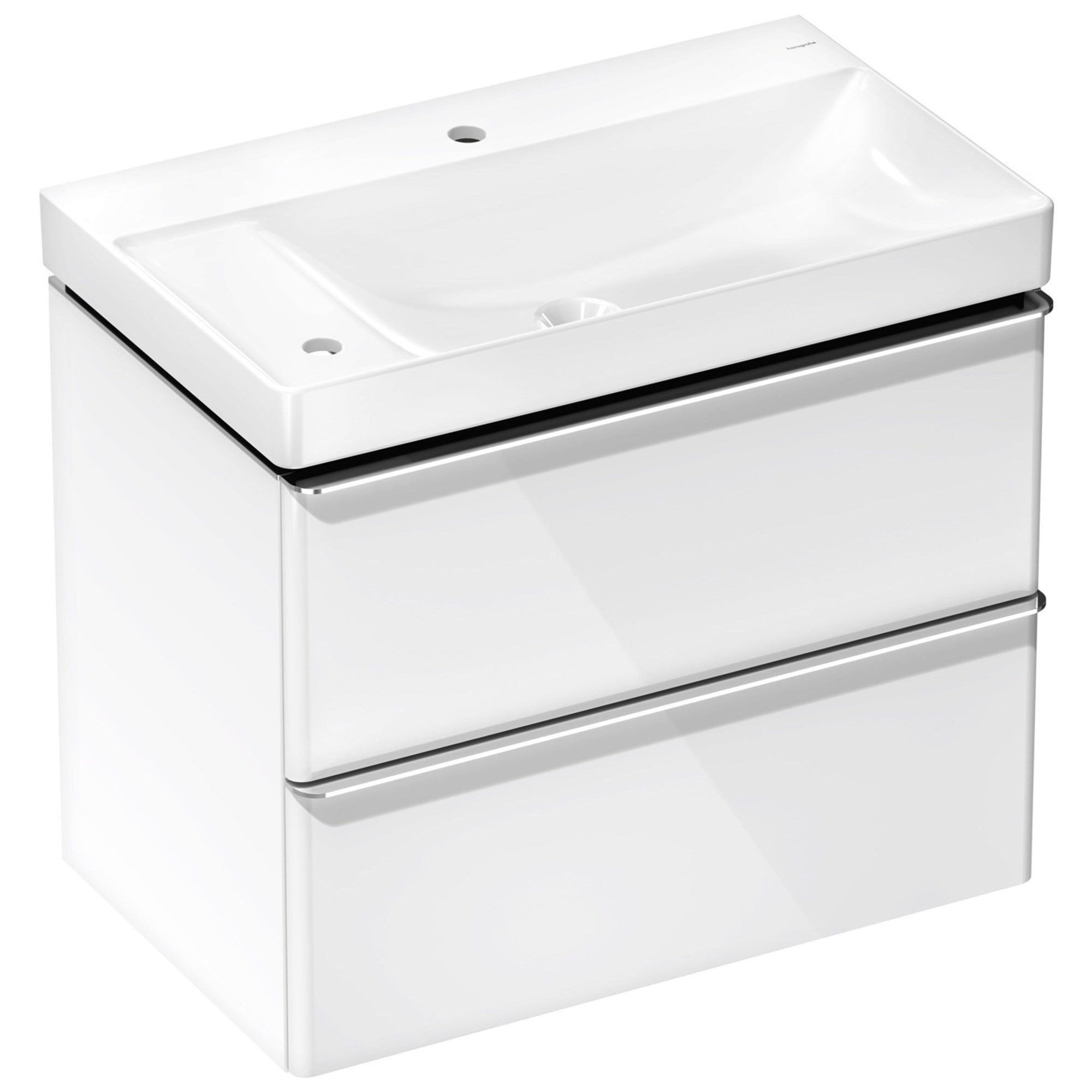 Hansgrohe Xelu Q Lavabolu Banyo Dolabı Seti 78x47,5 cm 2 Çekmeceli Sol Etajerli Parlak Beyaz 54377000
