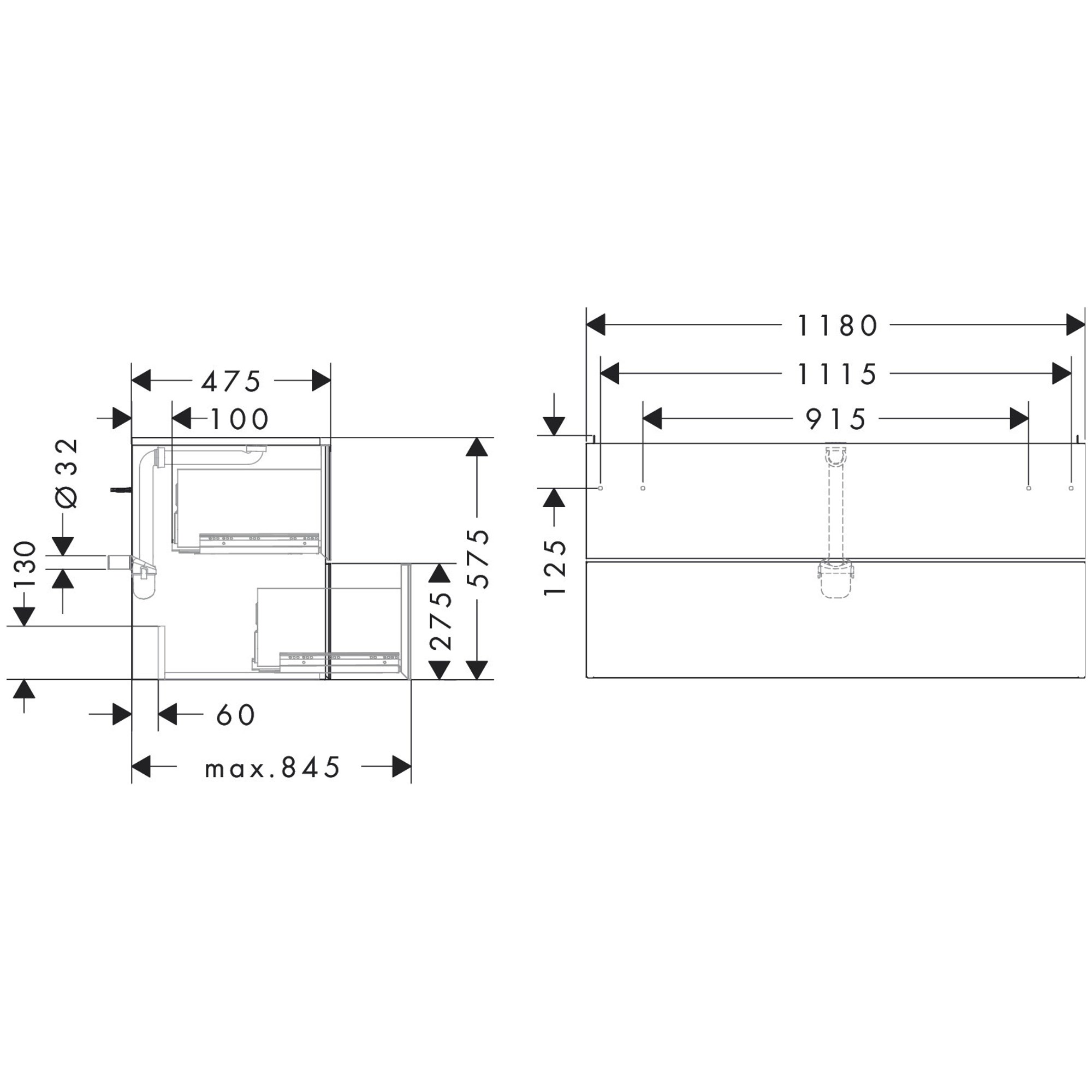 Hansgrohe Xevolos E Lavabo Dolabı 118x47,5 cm 2 Çekmeceli Mat Kum Beji-Koyu Gri Tekstil 54185660
