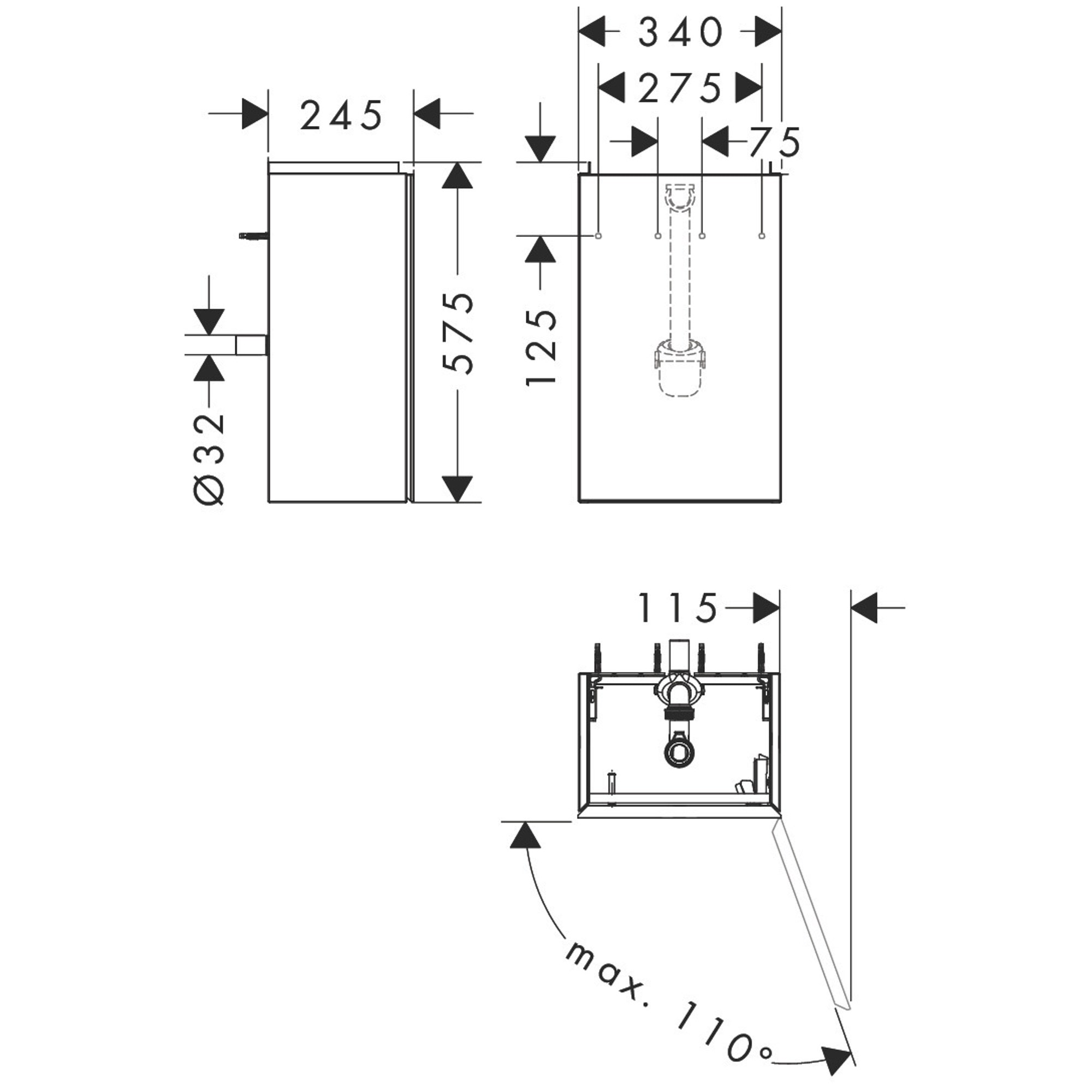 Hansgrohe Xevolos E Lavabo Dolabı 34x24,5 cm Sağ Menteşeli Mat Arduvaz Gri-Metalik Arduvaz Gri 54171770