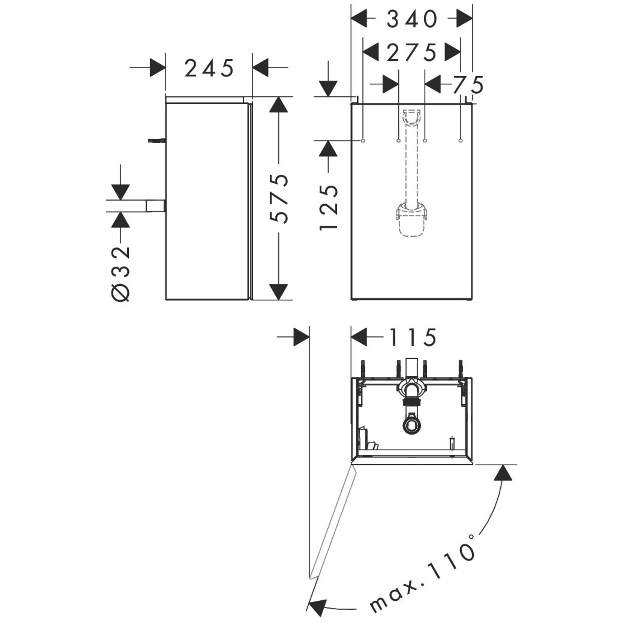 Hansgrohe Xevolos E Lavabo Dolabı 34x24,5 cm Sol Menteşeli Mat Beyaz-Desenli Bronz 54166390