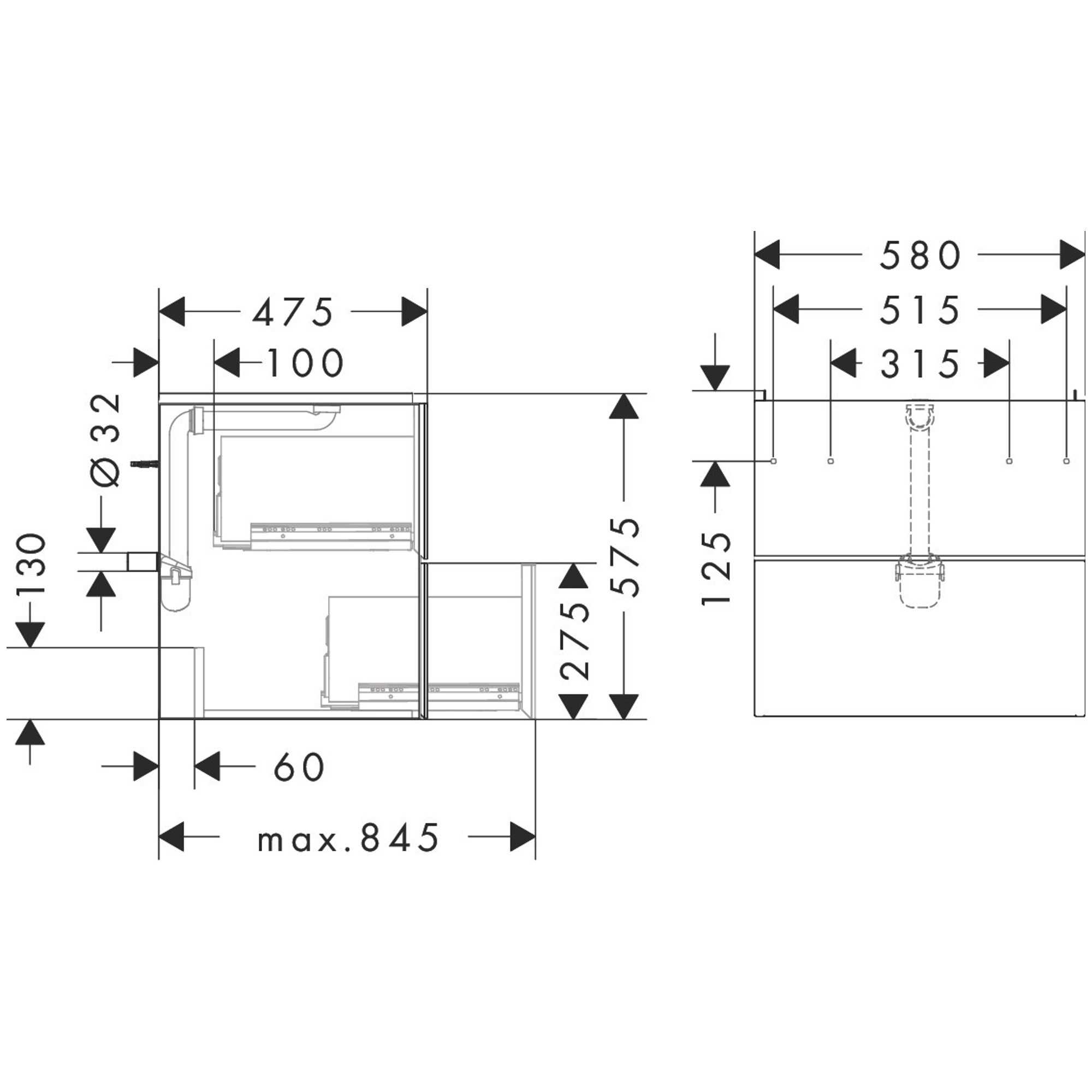 Hansgrohe Xevolos E Lavabo Dolabı 58x47,5 cm 2 Çekmeceli Mat Arduvaz Gri-Metalik Arduvaz Gri 54177770