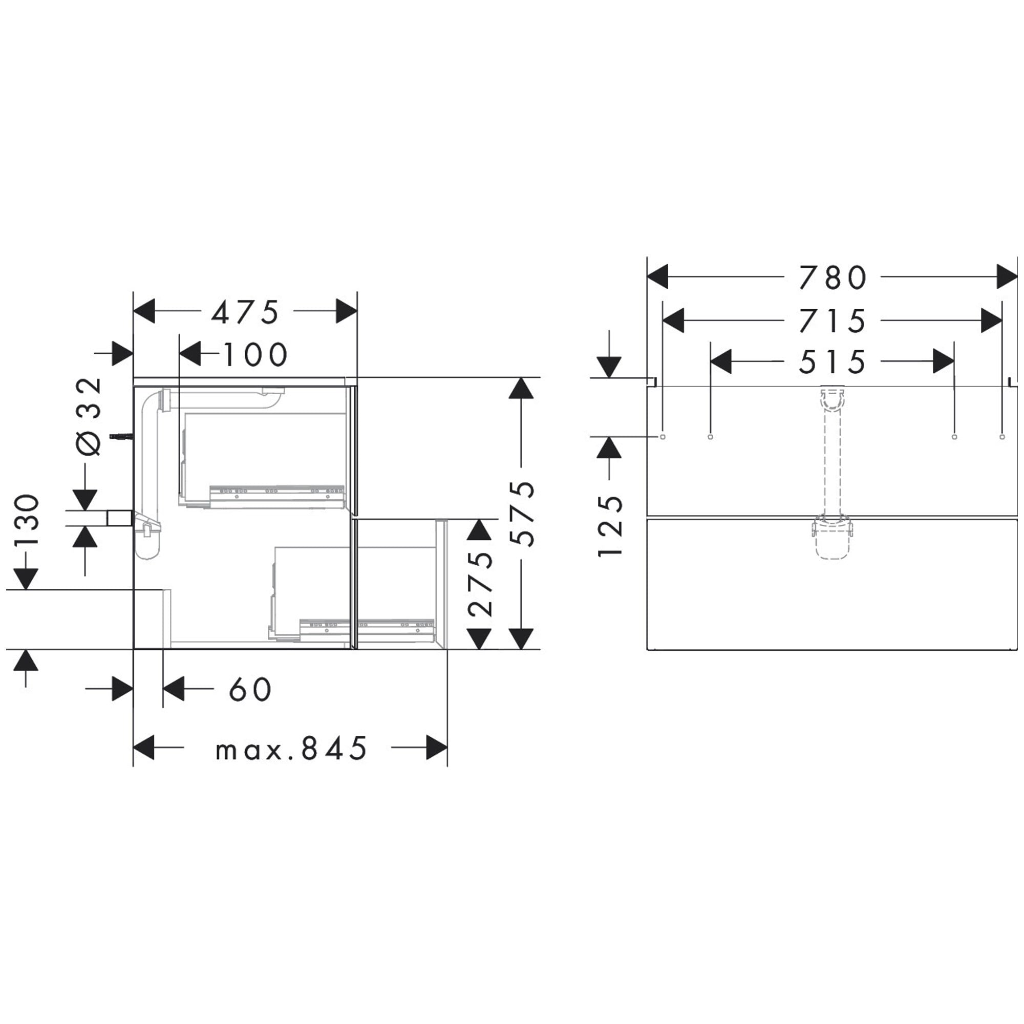 Hansgrohe Xevolos E Lavabo Dolabı 78x47,5 cm 2 Çekmeceli Mat Arduvaz Gri-Koyu Meşe 54180730