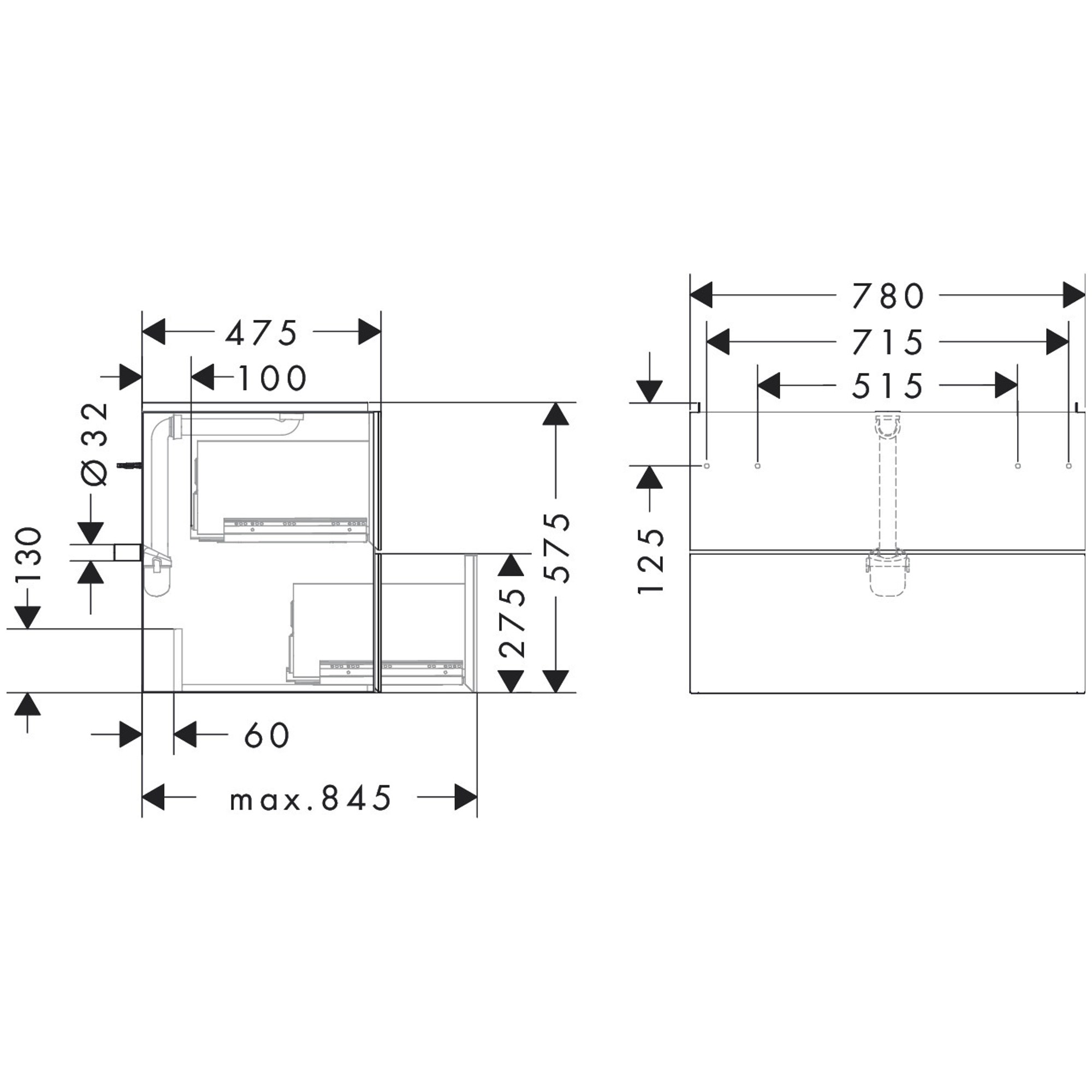 Hansgrohe Xevolos E Lavabo Dolabı 78x47,5 cm 2 Çekmeceli Mat Kum Beji-Koyu Gri Tekstil 54179660