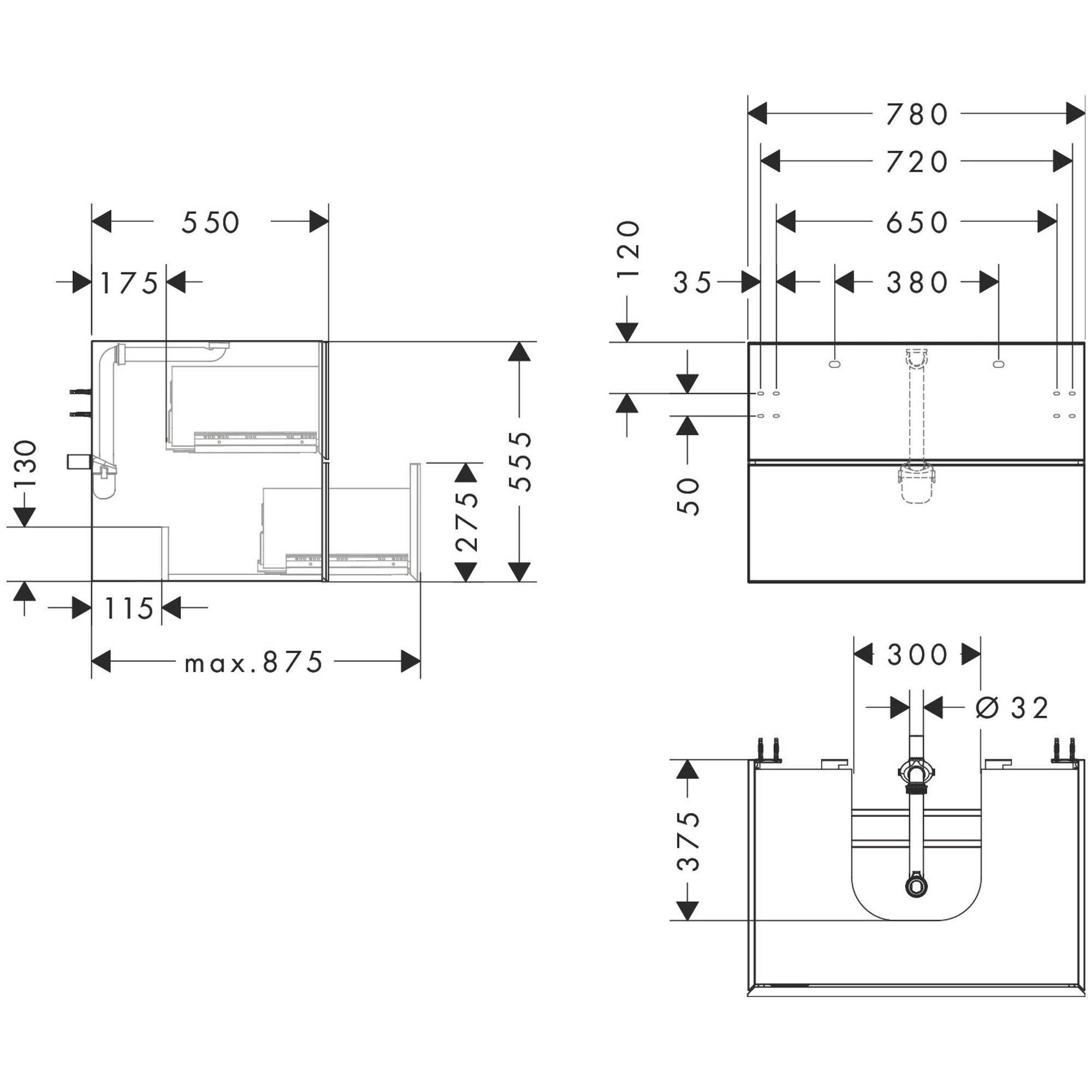 Hansgrohe Xevolos E Lavabo Dolabı 78x55 cm 2 Çekmeceli Konsol İçin Mat Beyaz-Metalik Beyaz 54187320