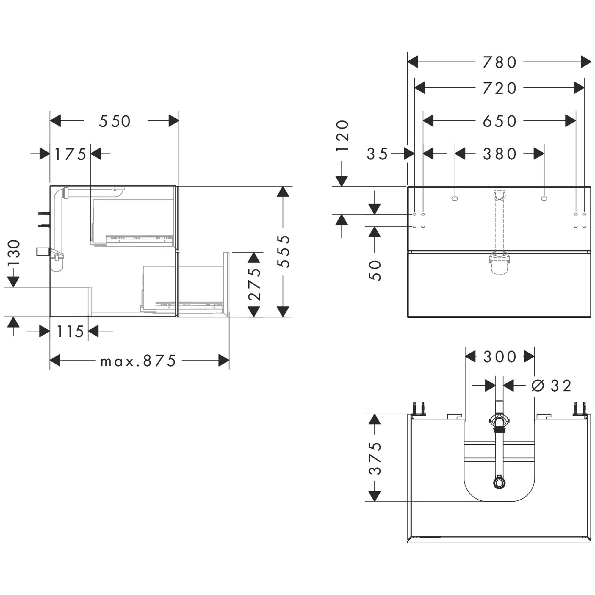 Hansgrohe Xevolos E Lavabo Dolabı 78x55 cm 2 Çekmeceli Konsol İçin Mat Kum Beji-Desenli Bronz 54188390