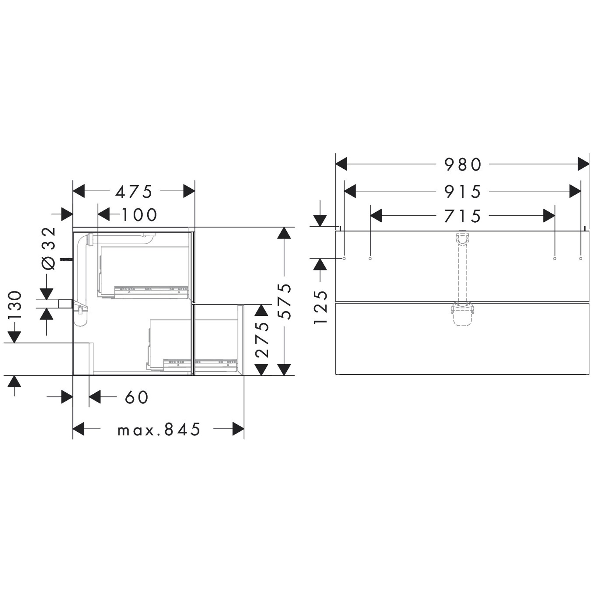 Hansgrohe Xevolos E Lavabo Dolabı 98x47,5 cm 2 Çekmeceli Mat Arduvaz Gri-Desenli Bronz 54183390